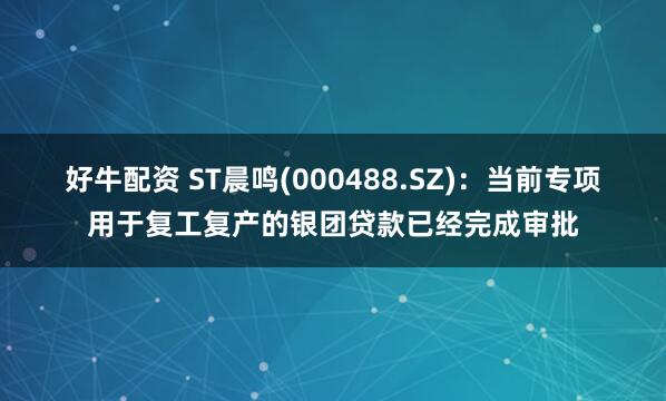 好牛配资 ST晨鸣(000488.SZ)：当前专项用于复工复产的银团贷款已经完成审批