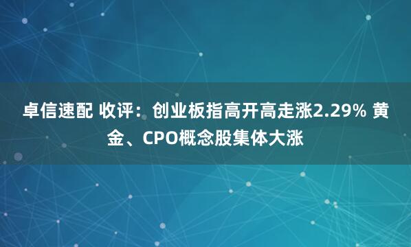 卓信速配 收评：创业板指高开高走涨2.29% 黄金、CPO概念股集体大涨